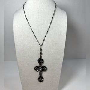 Vintage Silver Tone Chain Rhinestone Cross